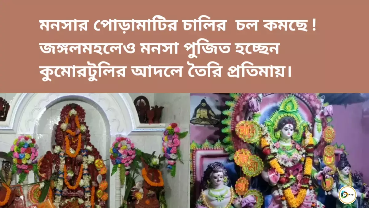 মনসার পোড়ামাটির চালির  চল কমছে ! জঙ্গলমহলেও মনসা পুজিত হচ্ছেন কুমোরটুলির আদলে তৈরি প্রতিমায়। মনসার পোড়ামাটির চালির  চল কমছে ! জঙ্গলমহলেও মনসা পুজিত হচ্ছেন কুমোরটুলির আদলে তৈরি প্রতিমায়।