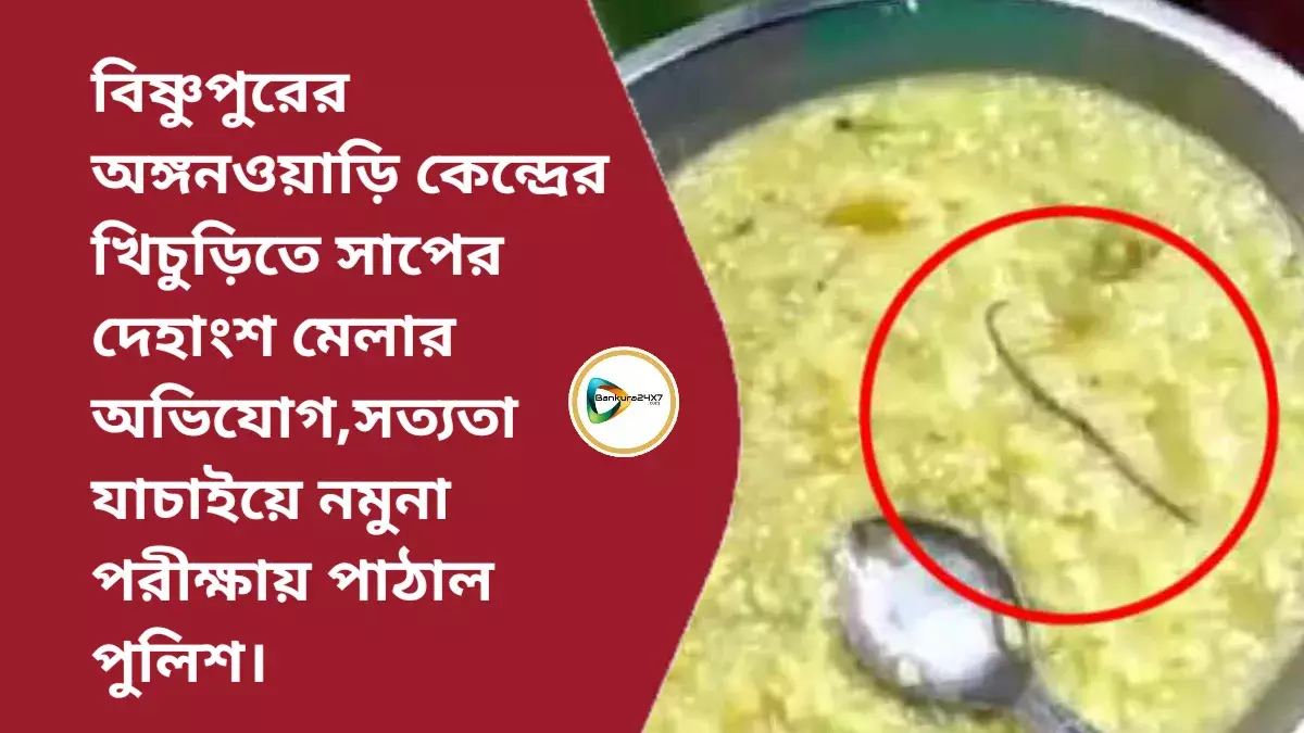 বিষ্ণুপুরের অঙ্গনওয়াড়ি কেন্দ্রের খিচুড়িতে সাপের দেহাংশ মেলার অভিযোগ,সত্যতা যাচাইয়ে নমুনা পরীক্ষায় পাঠাল পুলিশ।