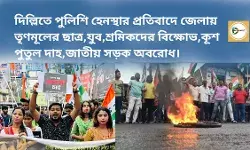 দিল্লিতে পুলিশি হেনস্থার প্রতিবাদে তৃণমূলের ছাত্র,যুব,শ্রমিকদের বিক্ষোভ,কূশ পুতুল দাহ,জাতীয় সড়ক অবরোধ।