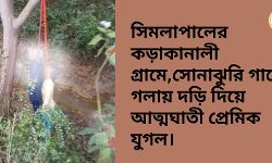 সিমলাপালের কড়াকানালী গ্রামে সোনাঝুরি গাছে গলায় দড়ি দিয়ে আত্মঘাতী প্রেমিক যুগল। সিমলাপালের কড়াকানালী গ্রামে সোনাঝুরি গাছে গলায় দড়ি দিয়ে আত্মঘাতী প্রেমিক যুগল।